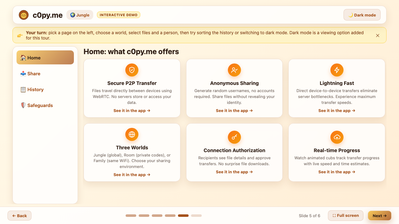 Preview of the c0py.me demo